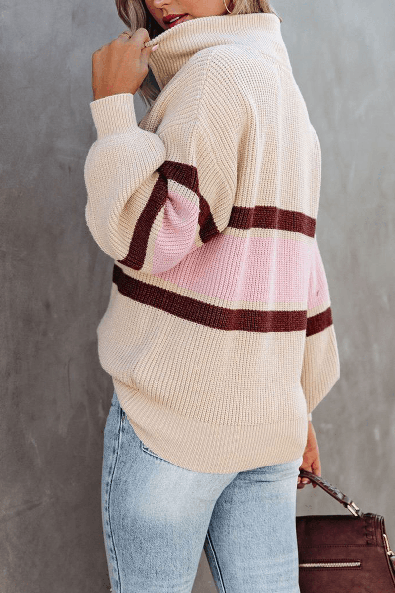Gündelik Katı Patchwork Fermuar Yaka Kazak Siaora