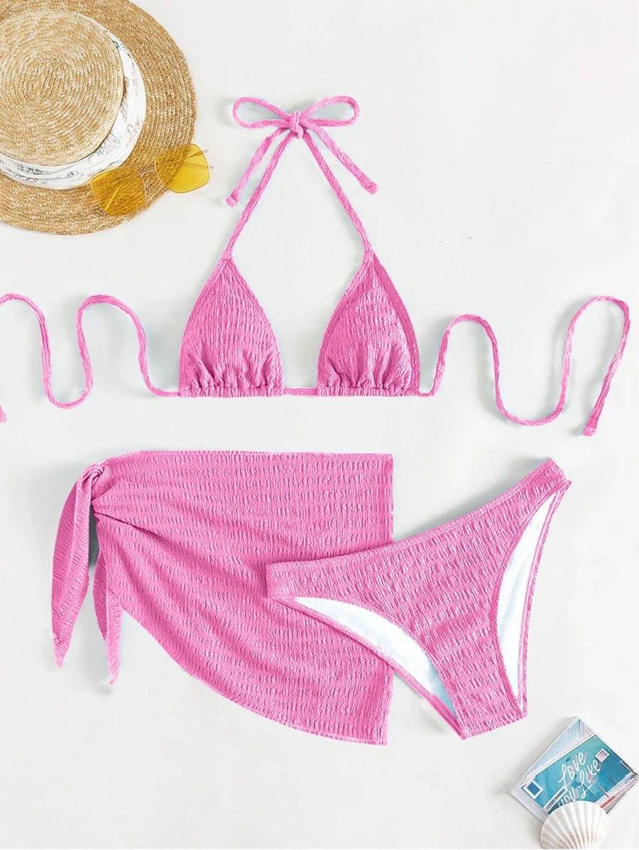3 Parça Bikini Ve Düğümlü Mini Etek Takımı Niebbla