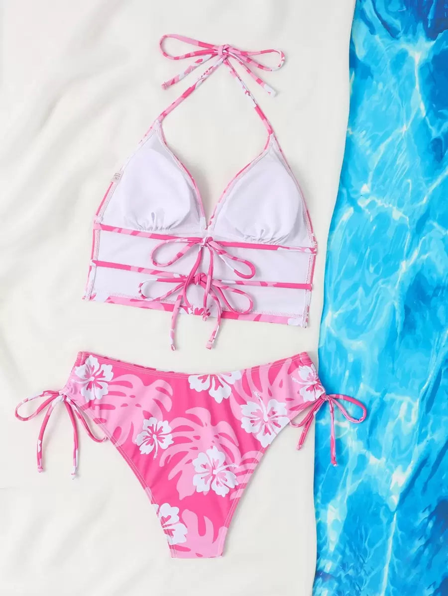 Dantelli Çiçek Desenli Düğümlü Tankini Takımı Niebbla