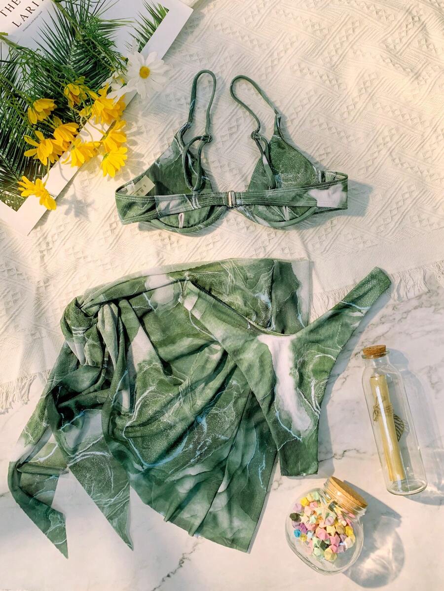 Mermer Desenli Düğümlü Bohem Bikini Takımı Niebbla