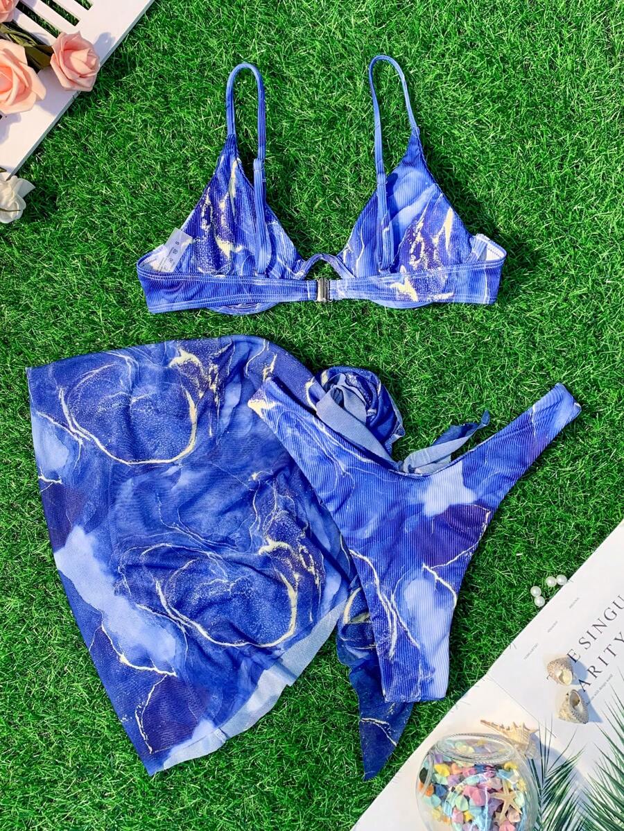 Mermer Desenli Düğümlü Bohem Bikini Takımı Niebbla