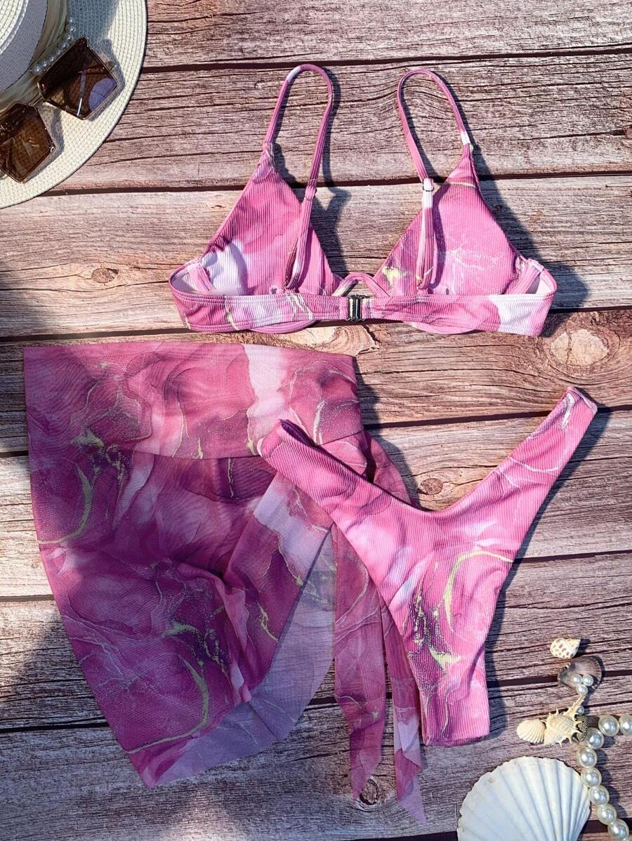 Mermer Desenli Düğümlü Bohem Bikini Takımı Niebbla