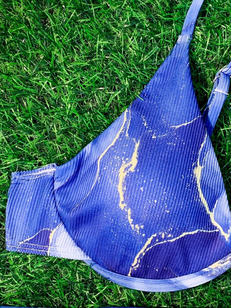 Mermer Desenli Düğümlü Bohem Bikini Takımı Niebbla