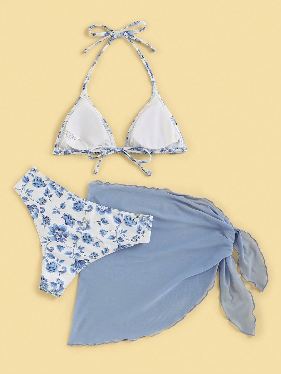 Düğüm Detaylı Çiçek Desenli Bikini Takımı Niebbla