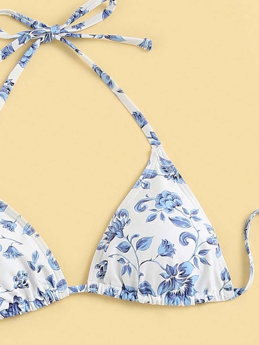 Düğüm Detaylı Çiçek Desenli Bikini Takımı Niebbla