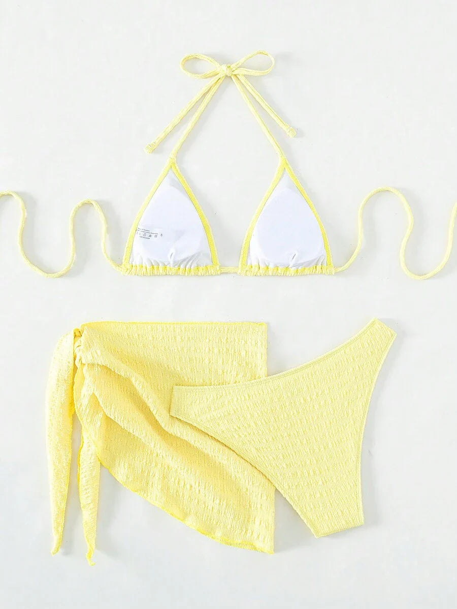 3 Parça Bikini Ve Düğümlü Mini Etek Takımı Niebbla