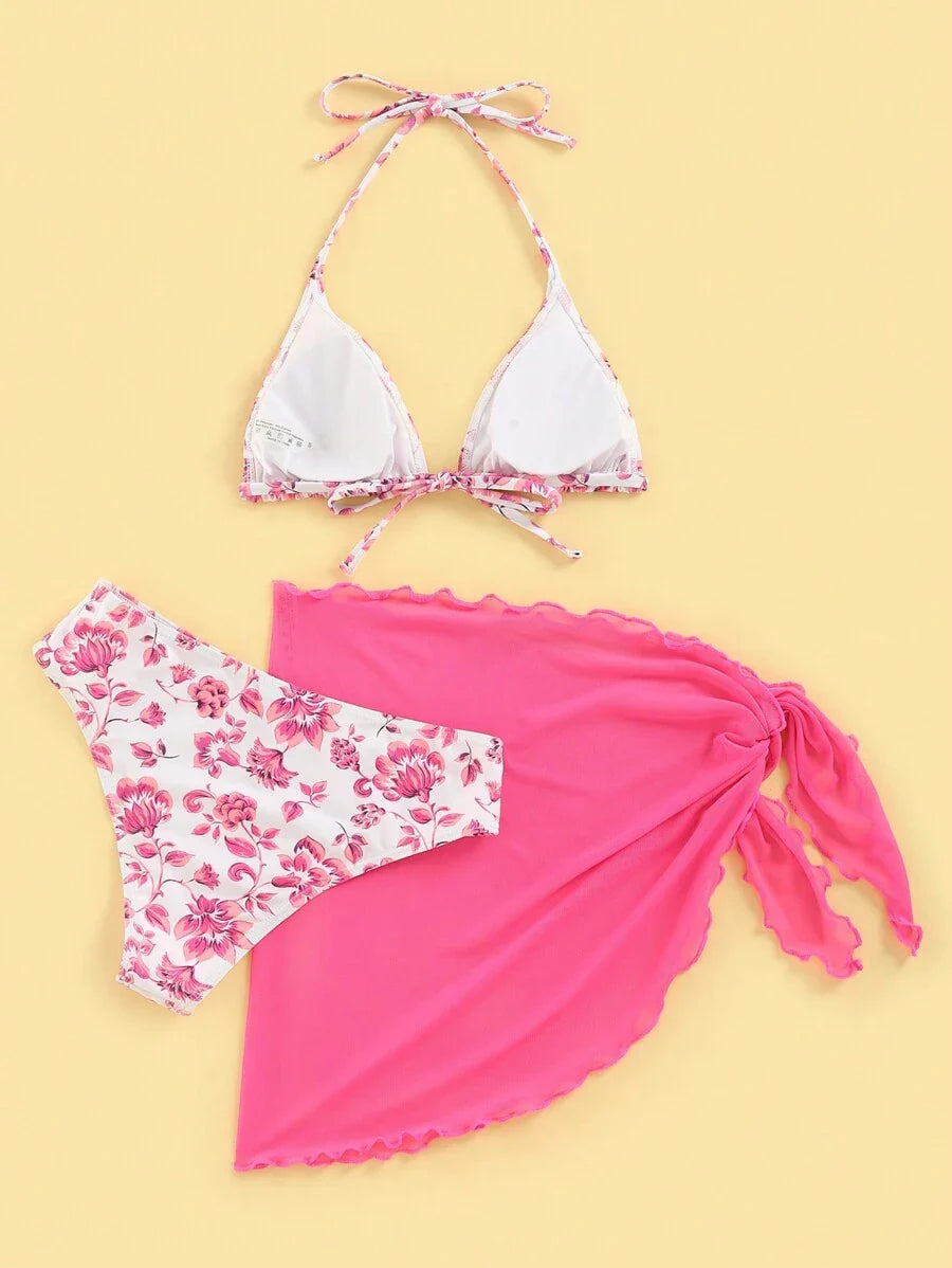Düğüm Detaylı Çiçek Desenli Bikini Takımı Niebbla