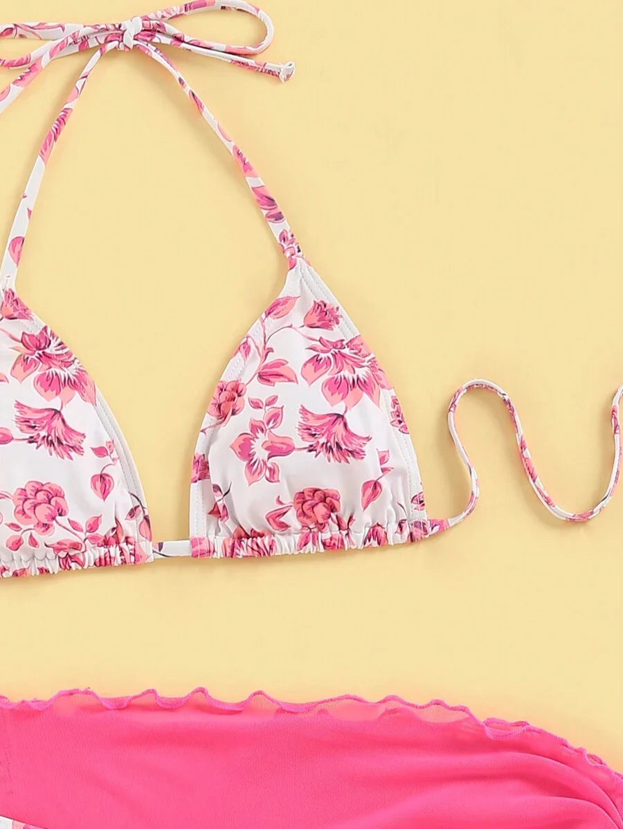 Düğüm Detaylı Çiçek Desenli Bikini Takımı Niebbla