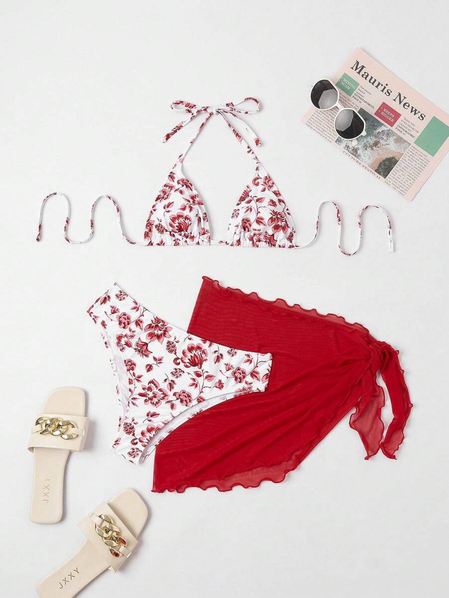 Düğüm Detaylı Çiçek Desenli Bikini Takımı Niebbla
