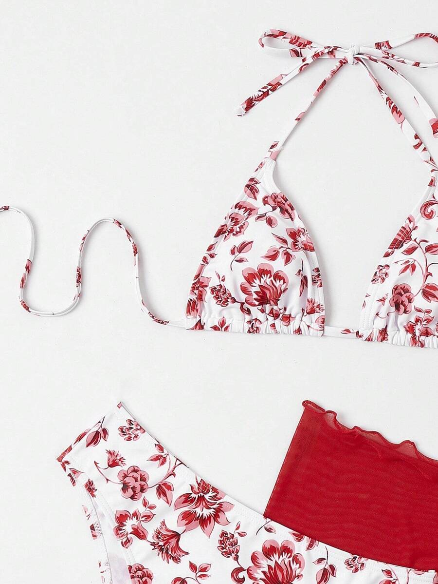 Düğüm Detaylı Çiçek Desenli Bikini Takımı Niebbla