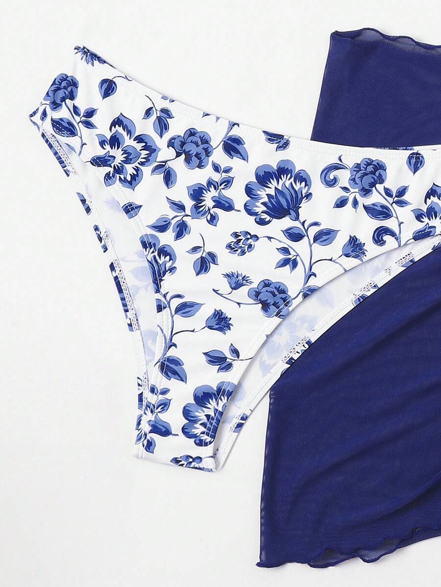 Düğüm Detaylı Çiçek Desenli Bikini Takımı Niebbla