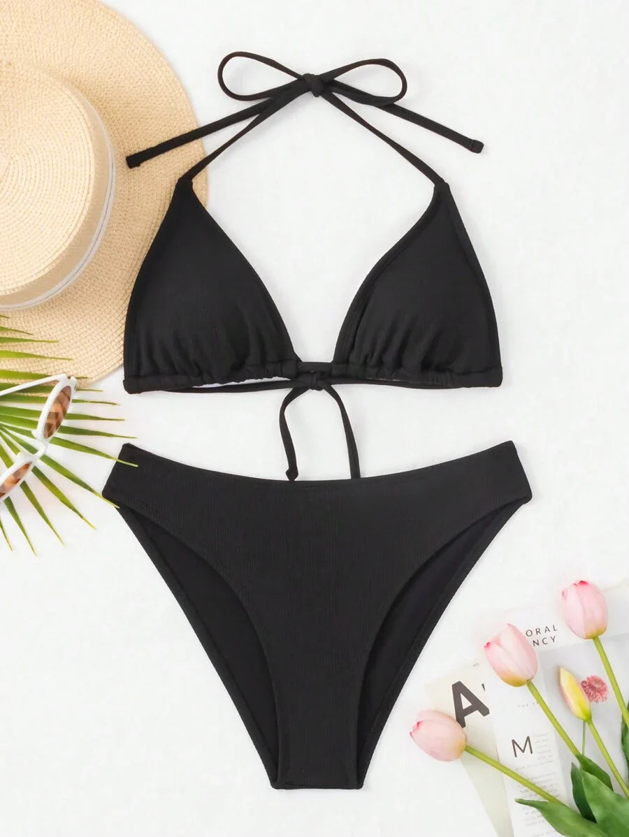 Çiçek Desenli Halter Bağcıklı Bikini Takımı Niebbla