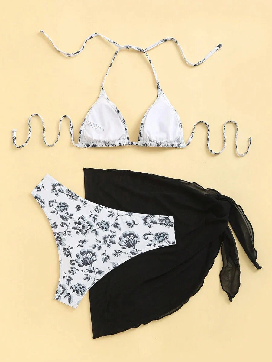 Düğüm Detaylı Çiçek Desenli Bikini Takımı Niebbla