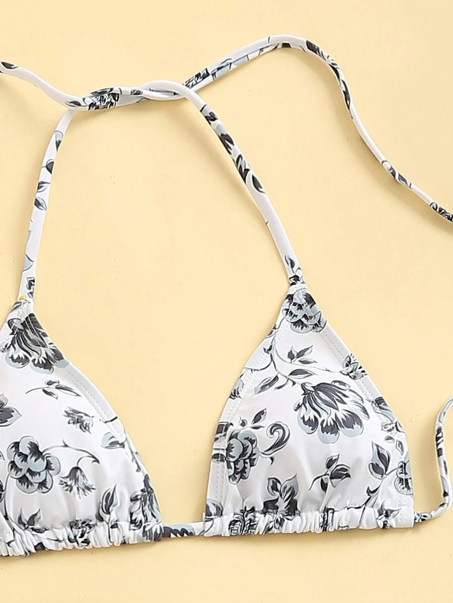 Düğüm Detaylı Çiçek Desenli Bikini Takımı Niebbla