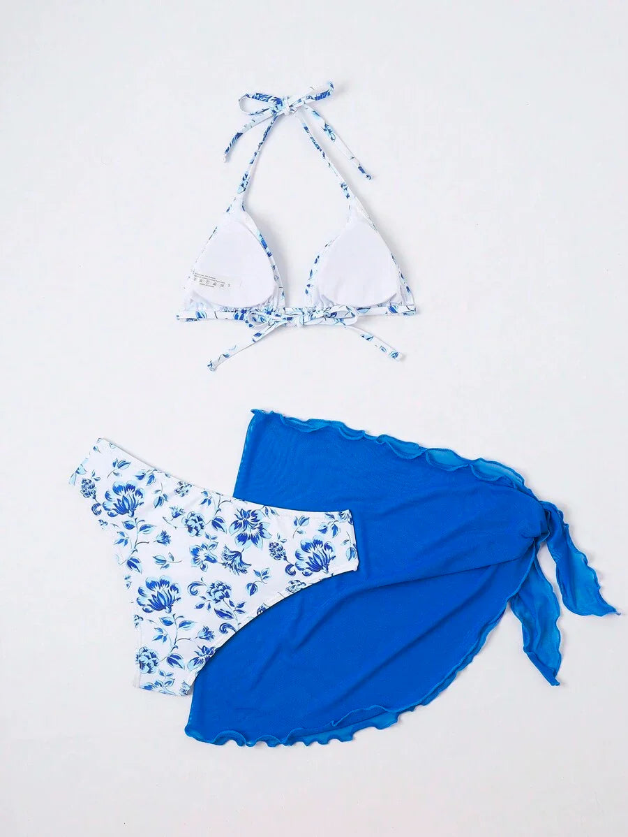 Düğüm Detaylı Çiçek Desenli Bikini Takımı Niebbla