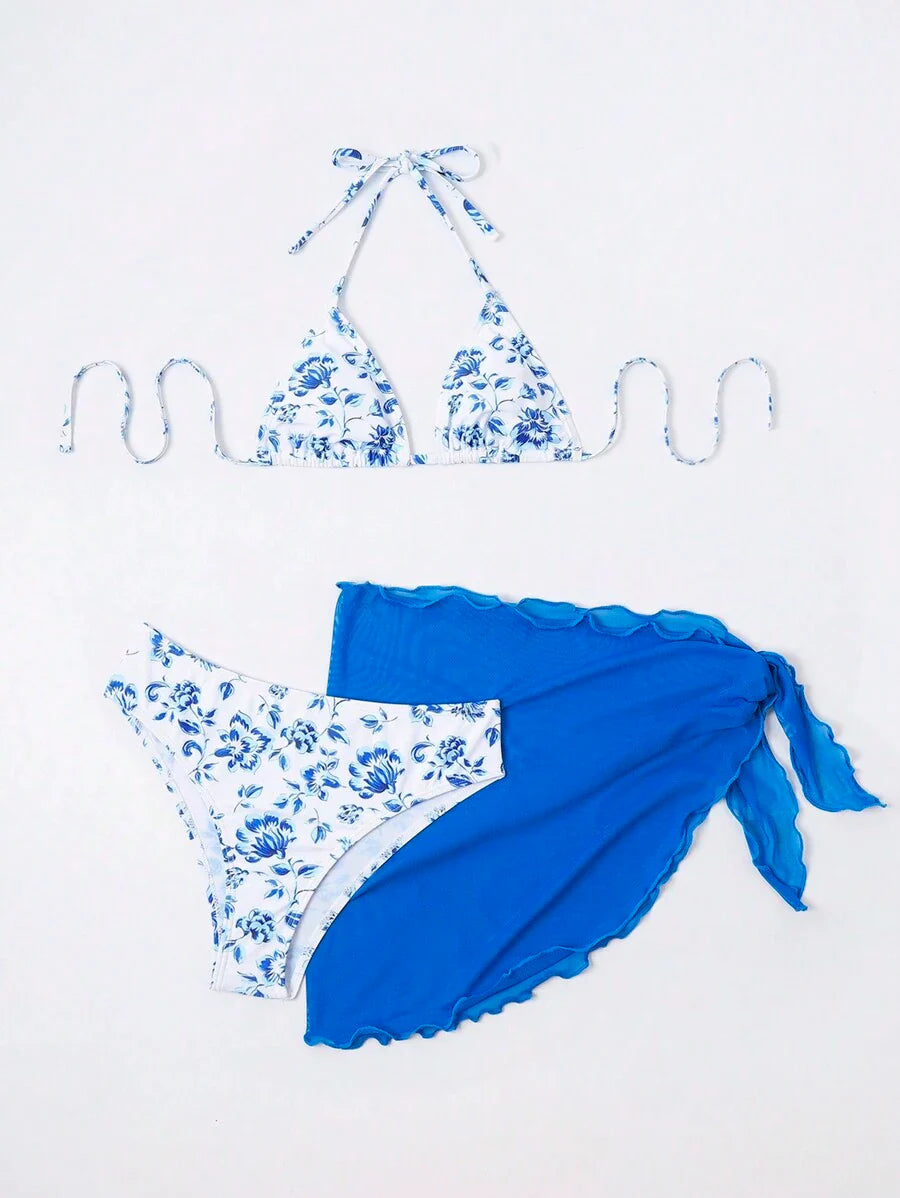 Düğüm Detaylı Çiçek Desenli Bikini Takımı Niebbla