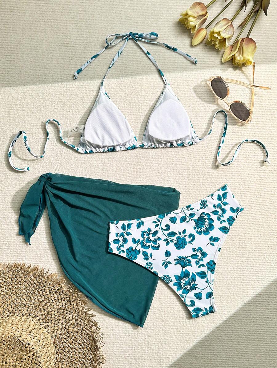 Düğüm Detaylı Çiçek Desenli Bikini Takımı Niebbla