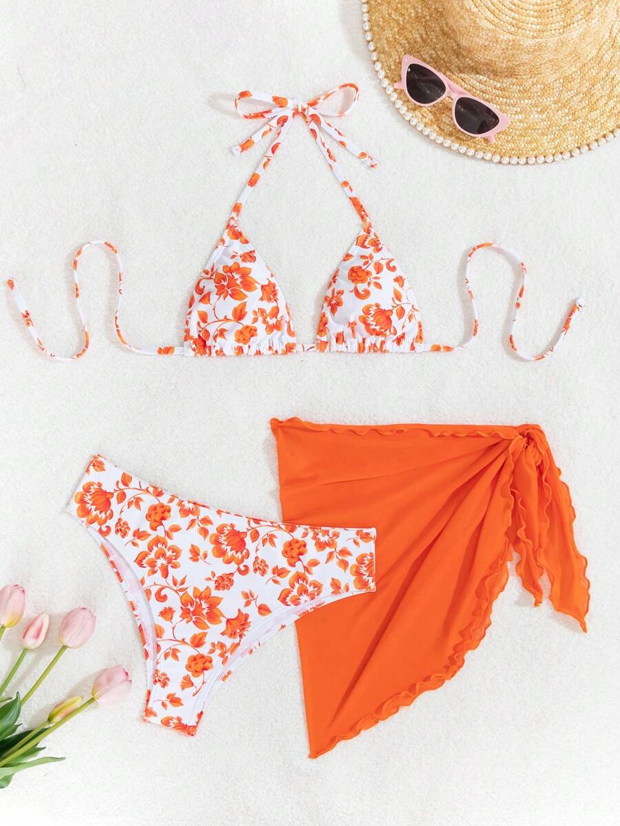 Düğüm Detaylı Çiçek Desenli Bikini Takımı Niebbla