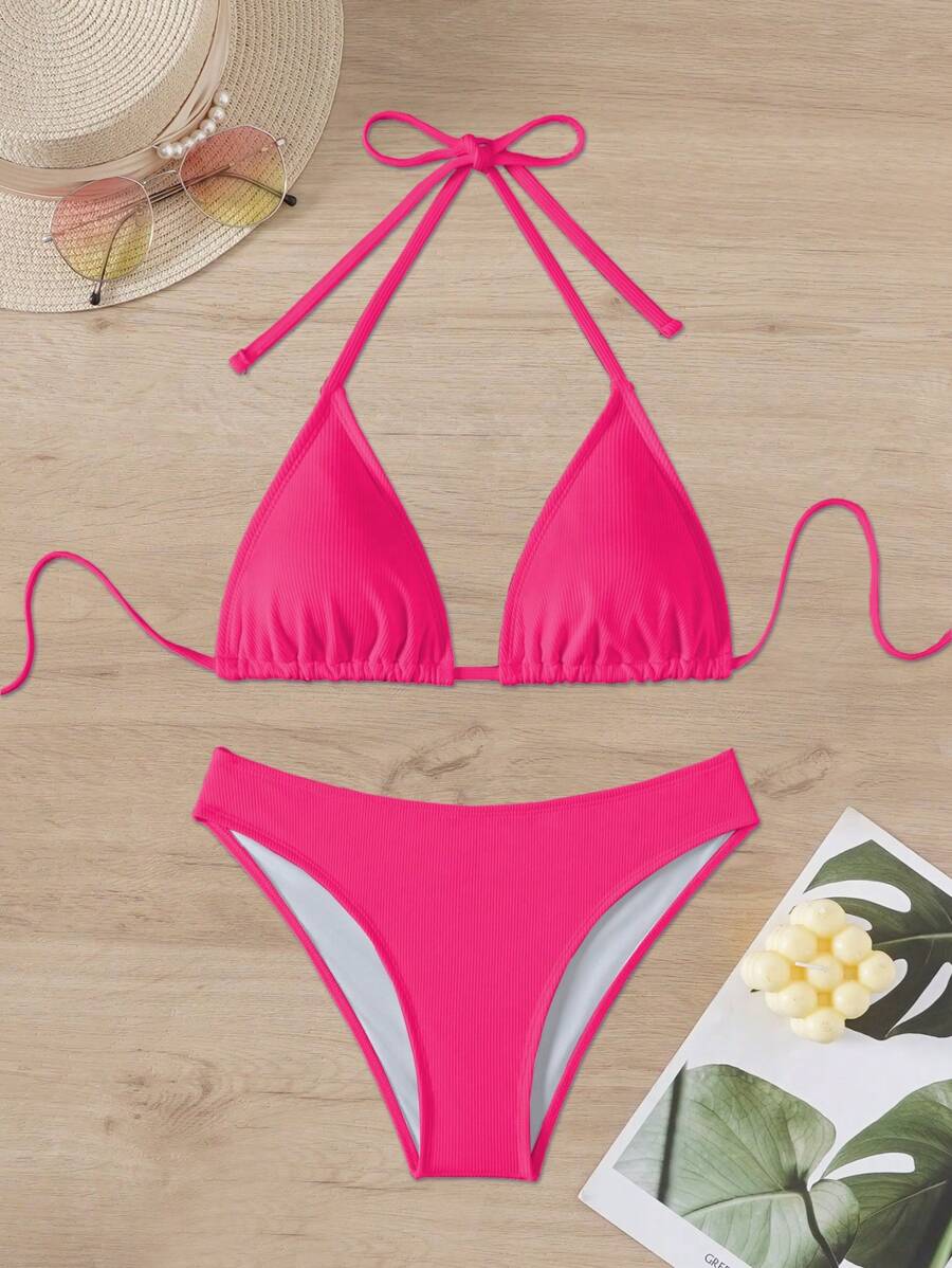 Çiçek Desenli Halter Bağcıklı Bikini Takımı Niebbla