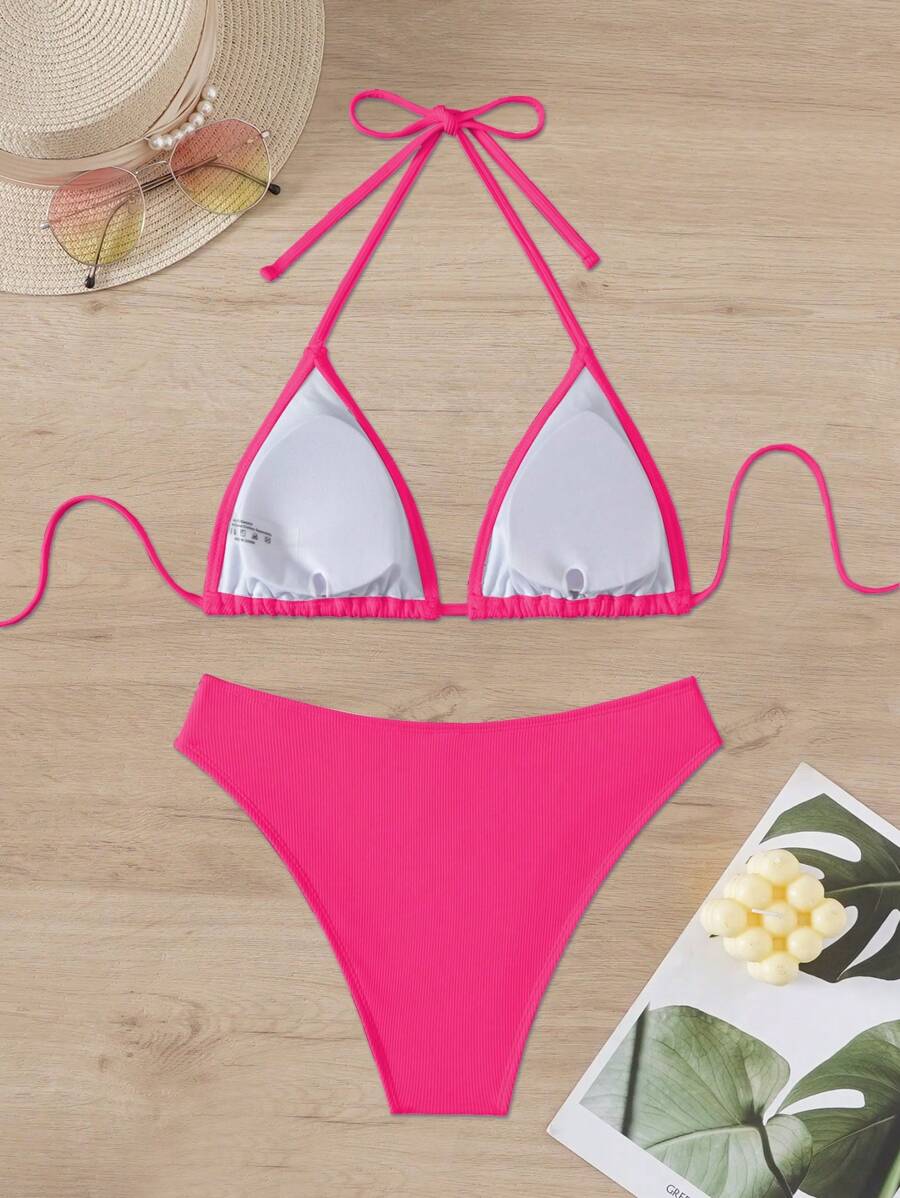 Çiçek Desenli Halter Bağcıklı Bikini Takımı Niebbla