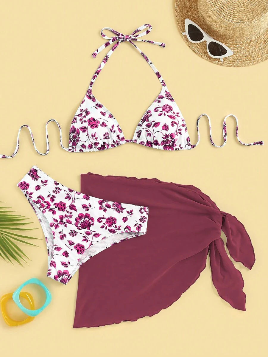 Düğüm Detaylı Çiçek Desenli Bikini Takımı Niebbla