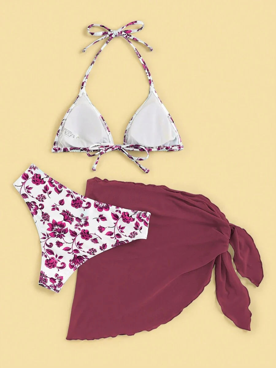 Düğüm Detaylı Çiçek Desenli Bikini Takımı Niebbla
