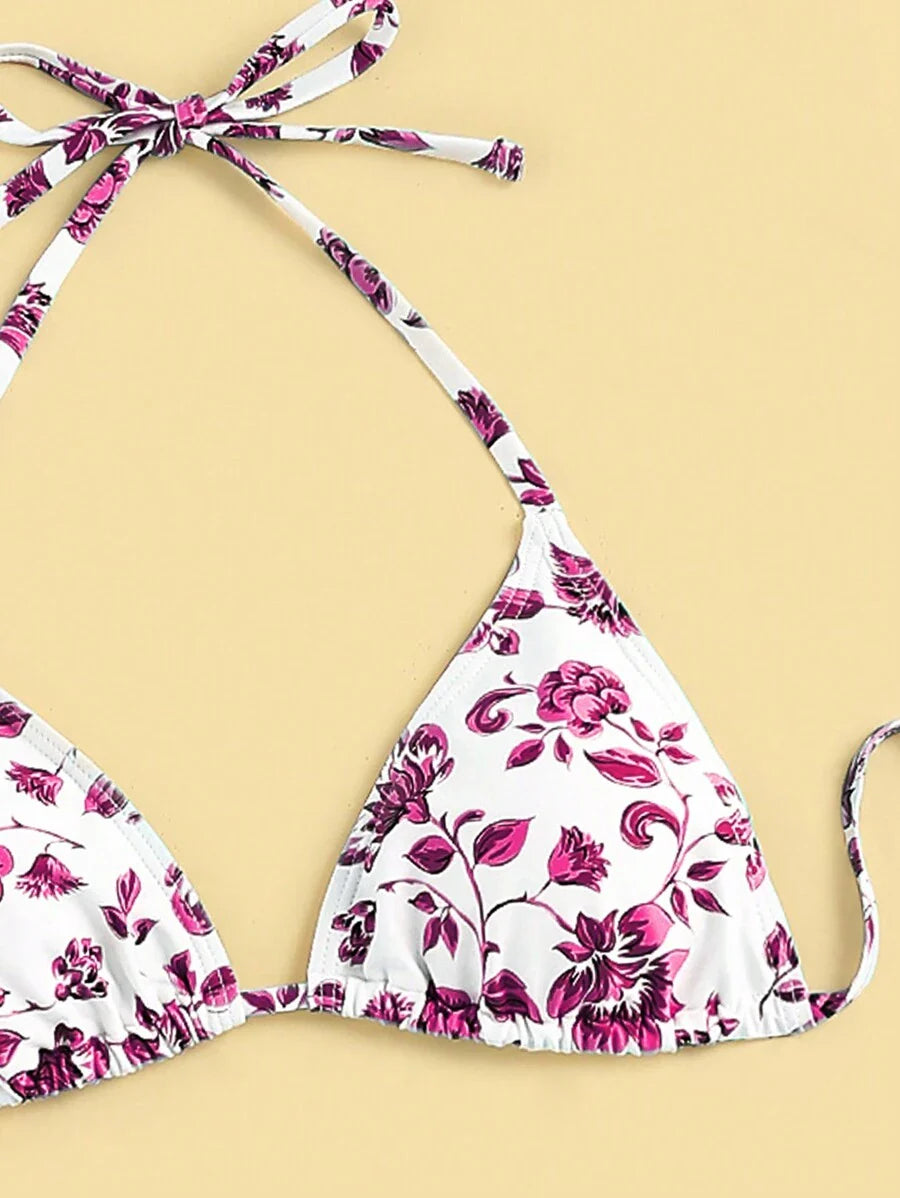 Düğüm Detaylı Çiçek Desenli Bikini Takımı Niebbla