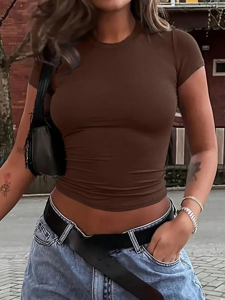 Düz Renk Crop Tişört Niebbla
