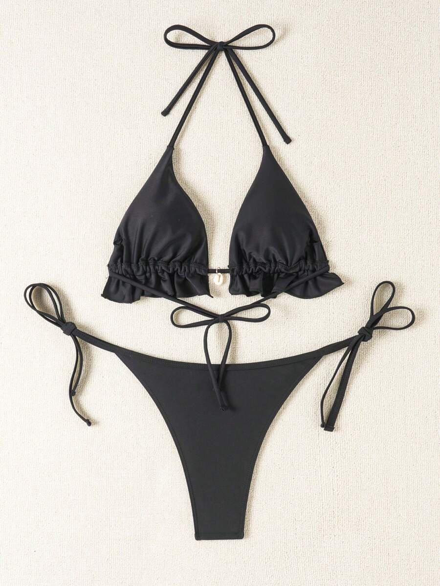 Fırfırlı Askılı Kırmızı Bikini Takımı Niebbla