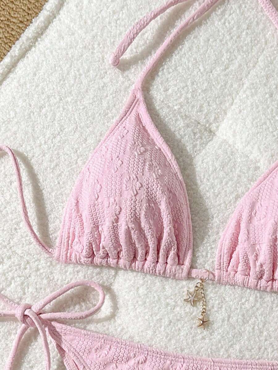 Jakarlı Metal Detaylı Askılı Bikini Takımı Niebbla