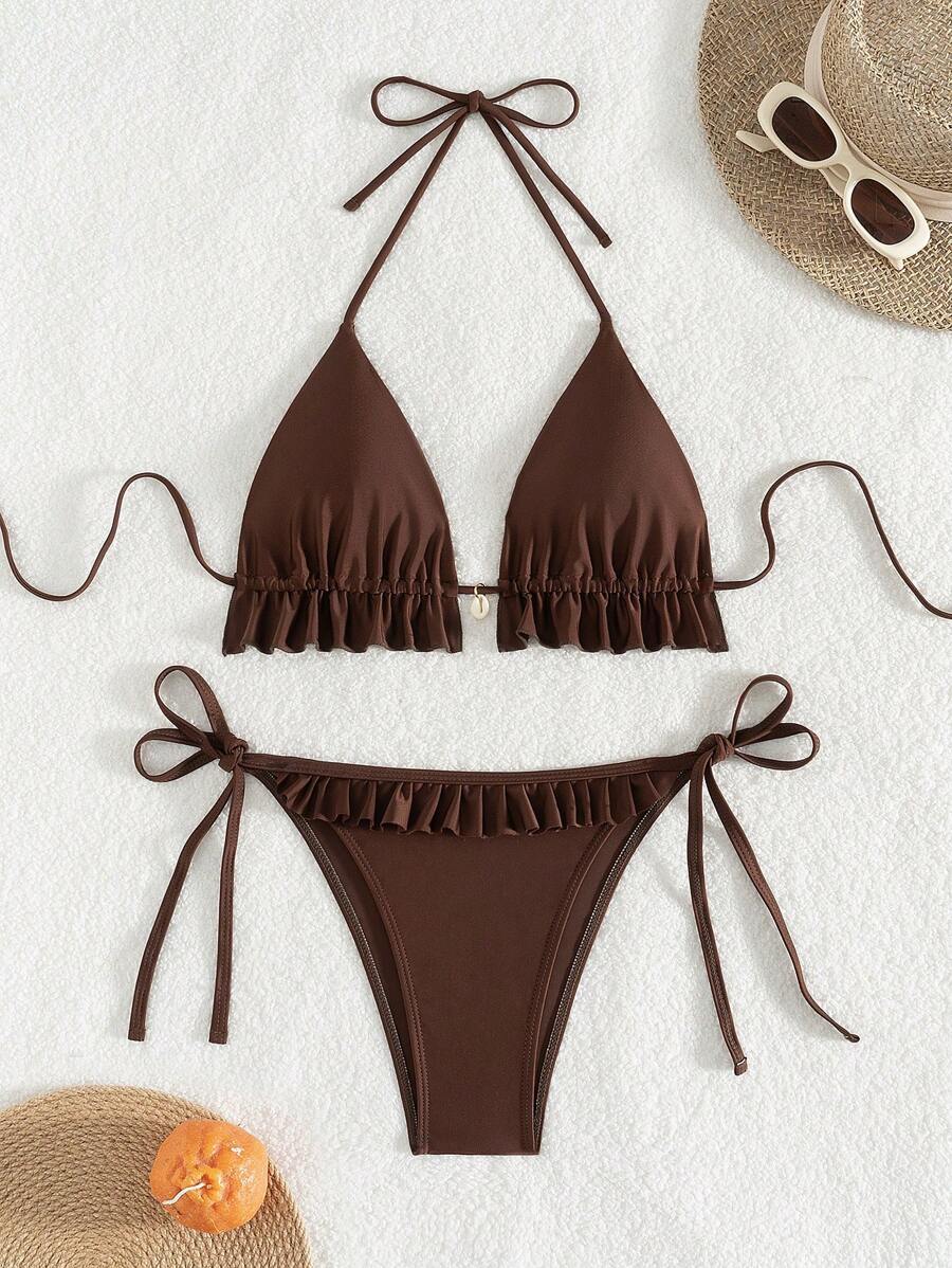 Fırfırlı Askılı Kırmızı Bikini Takımı Niebbla