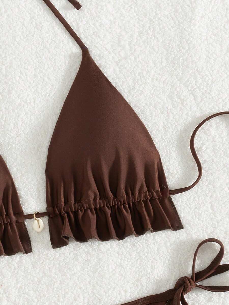 Fırfırlı Askılı Kırmızı Bikini Takımı Niebbla
