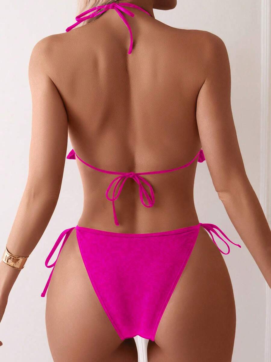 Fırfırlı Askılı Kırmızı Bikini Takımı Niebbla