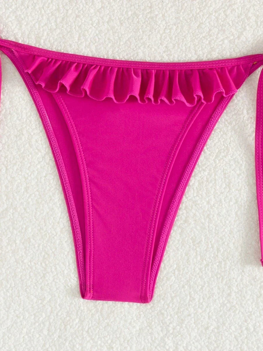 Fırfırlı Askılı Kırmızı Bikini Takımı Niebbla