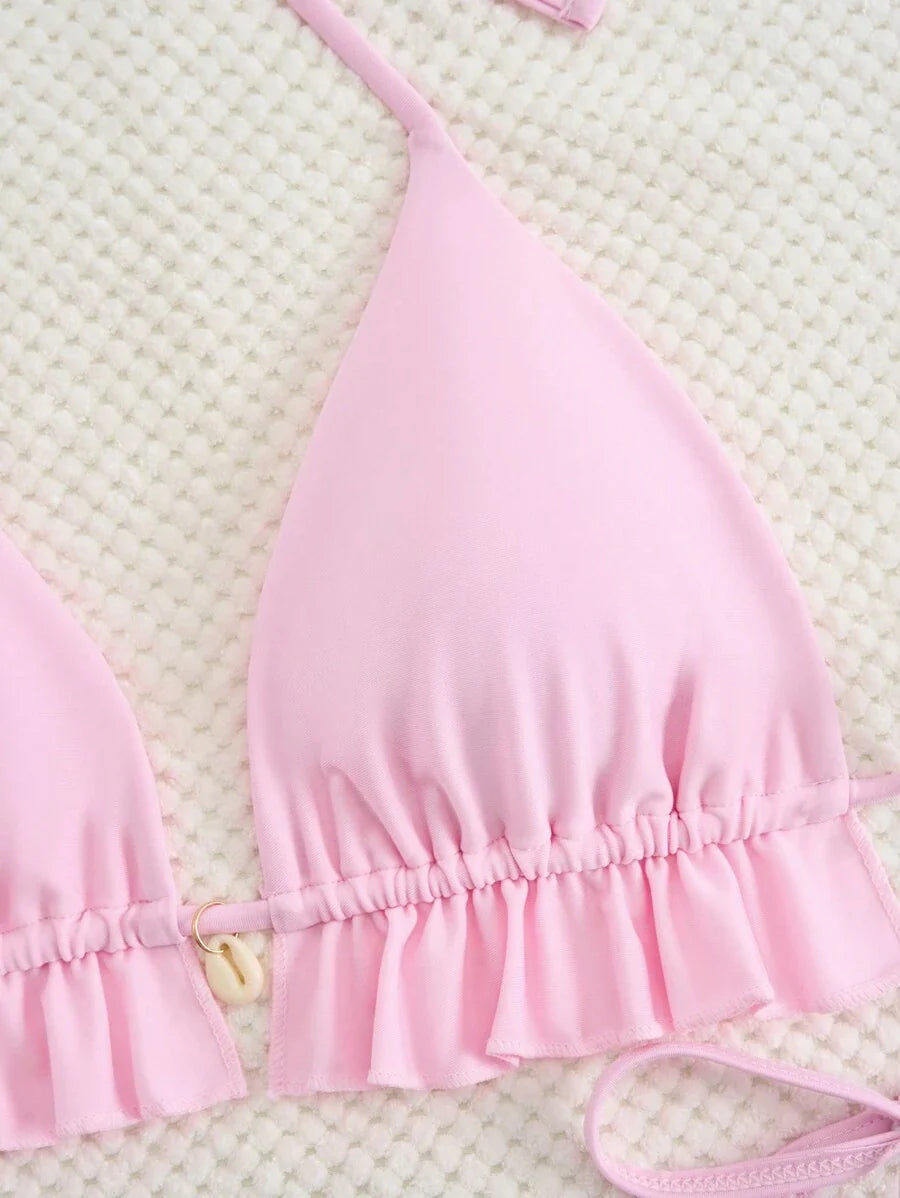 Fırfırlı Askılı Kırmızı Bikini Takımı Niebbla