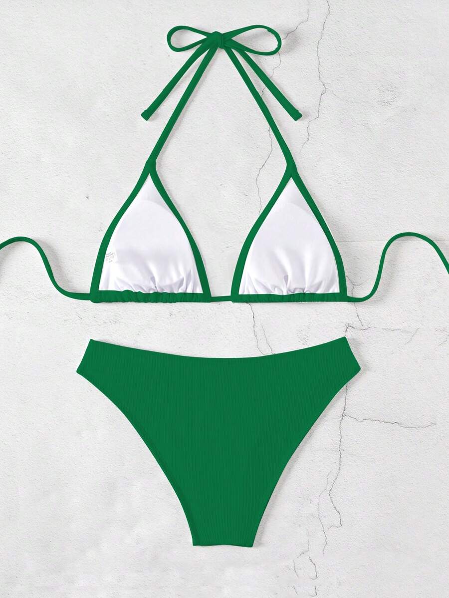 Çiçek Desenli Halter Bağcıklı Bikini Takımı Niebbla
