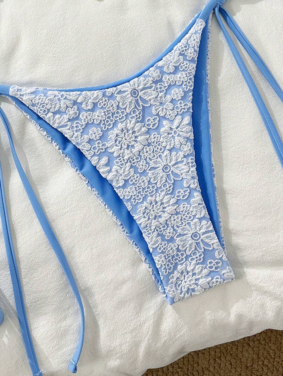 Altın Çiçek Desenli Üçgen Bikini Takımı Niebbla