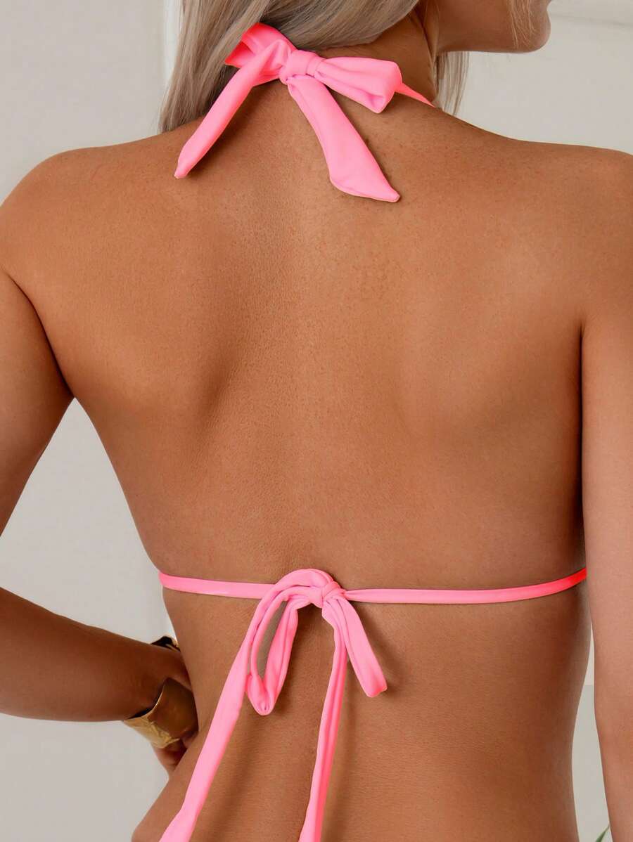 Düz Renk Halter Bağcıklı Bikini Takımı Niebbla