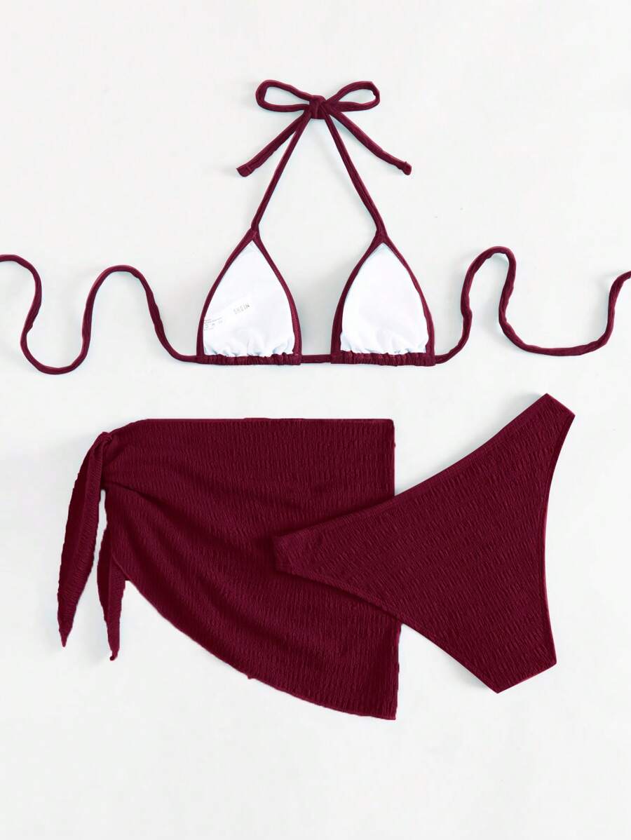 3 Parça Bikini Ve Düğümlü Mini Etek Takımı Niebbla