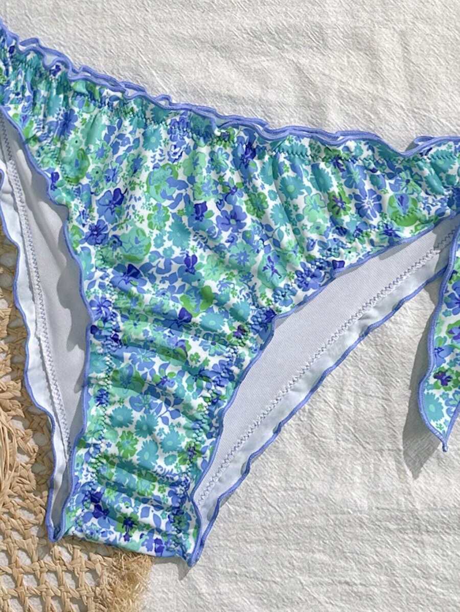 Çiçekli Dantel Pileli Bikini Takımı Niebbla