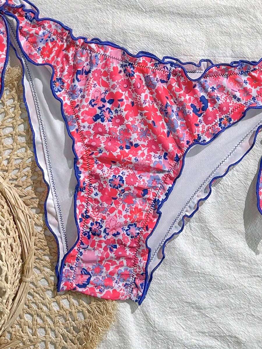Çiçekli Dantel Pileli Bikini Takımı Niebbla