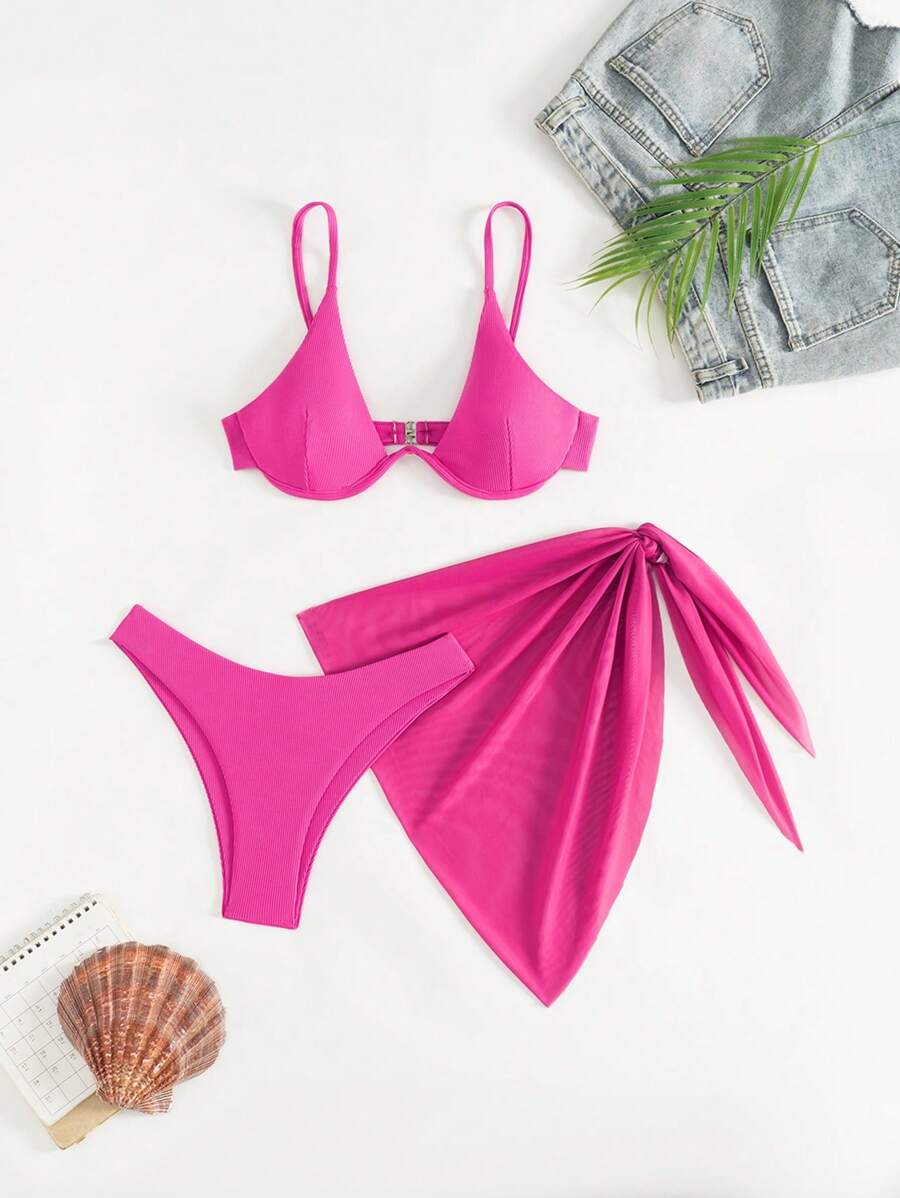3'Lü Balenli Bikini Takımı Ve Örgü Plaj Eteği Niebbla