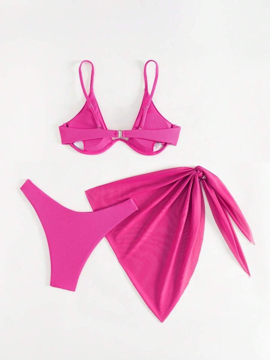 3'Lü Balenli Bikini Takımı Ve Örgü Plaj Eteği Niebbla