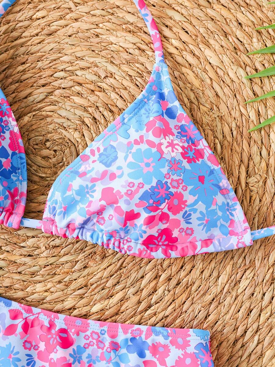Çiçek Desenli Halter Bağcıklı Bikini Takımı Niebbla