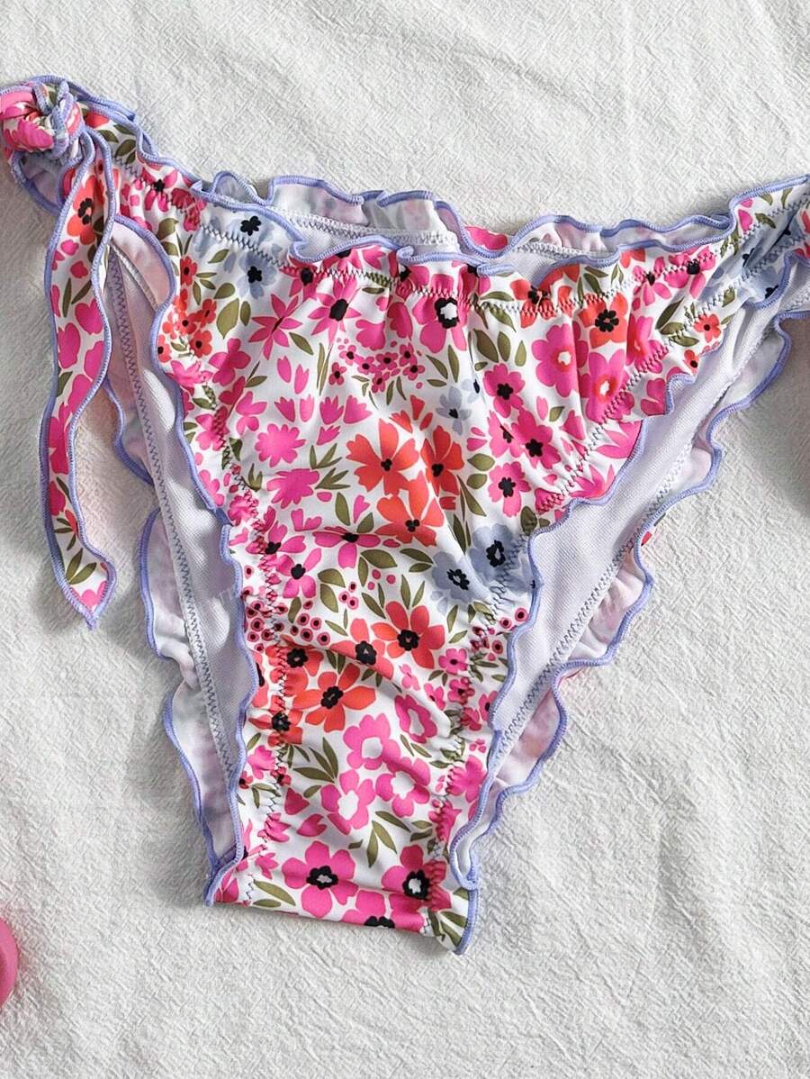 Çiçekli Dantel Pileli Bikini Takımı Niebbla