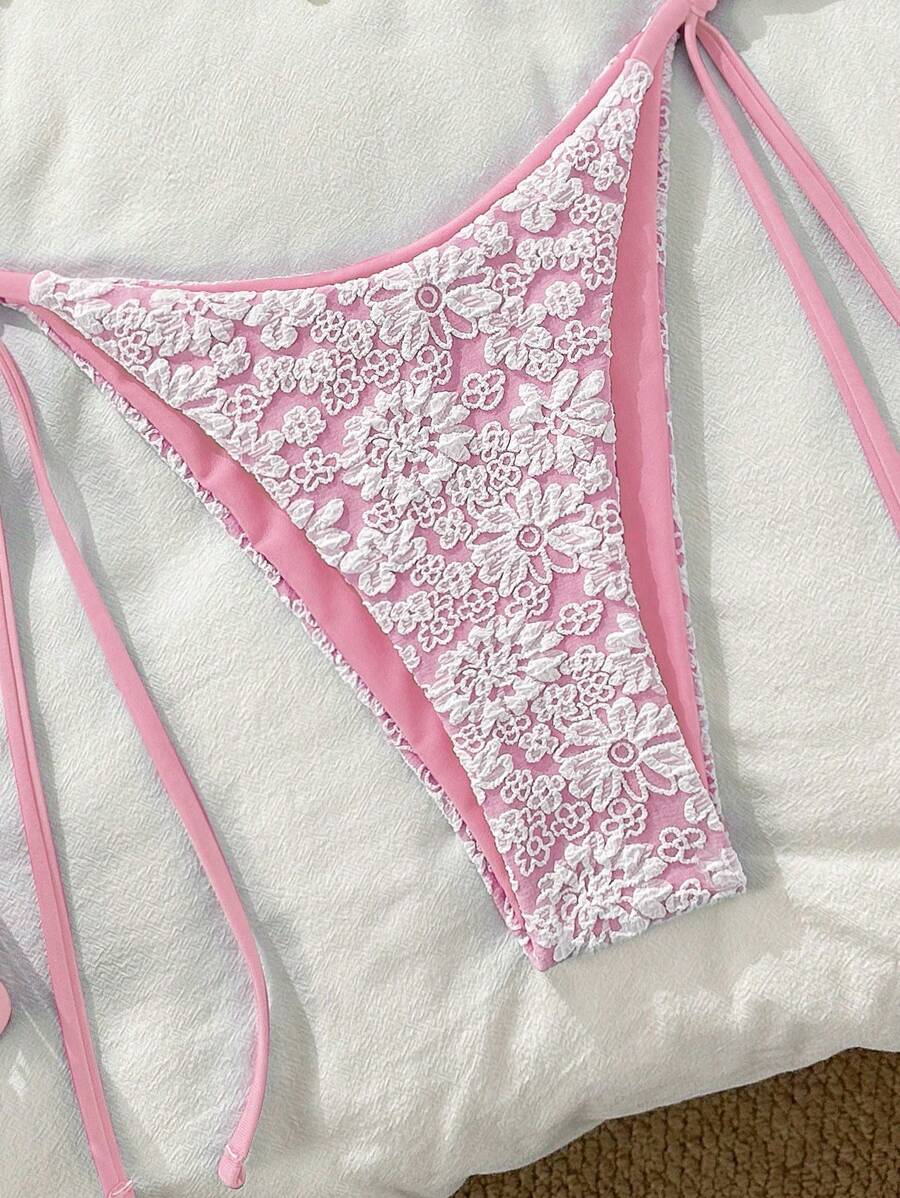 Altın Çiçek Desenli Üçgen Bikini Takımı Niebbla