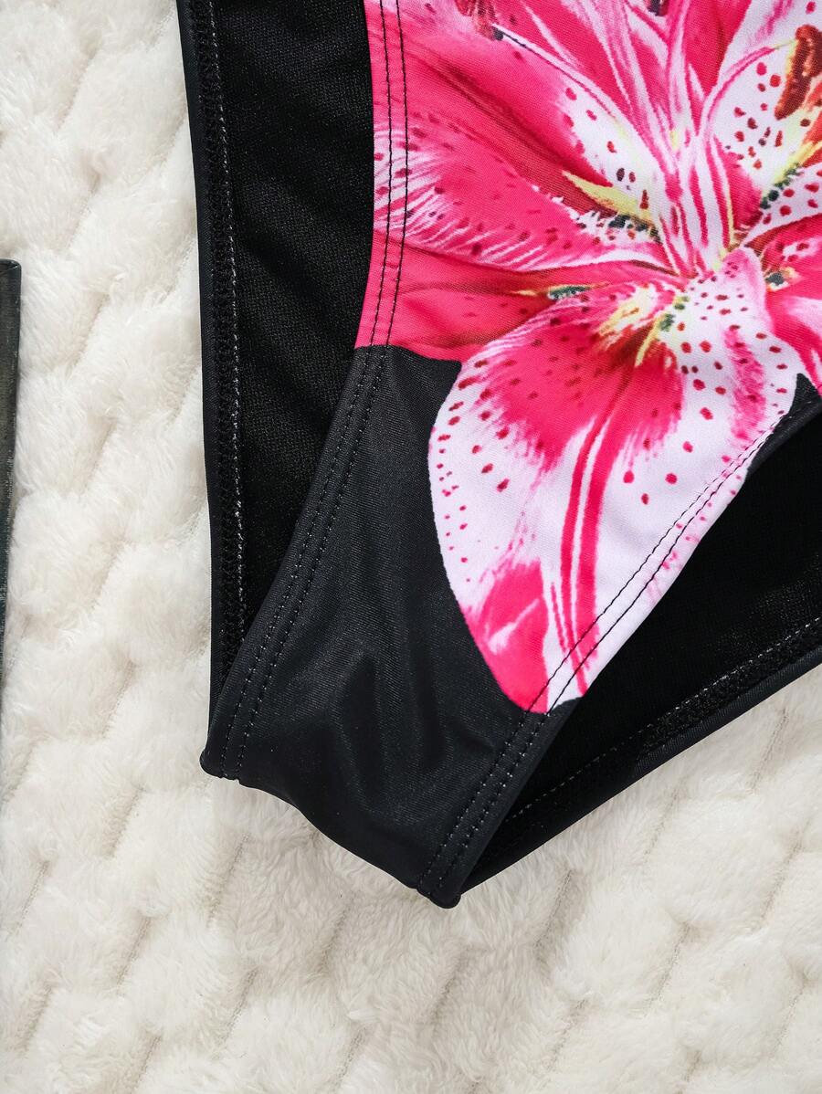 Çiçek Desenli Halter Bağcıklı Bikini Takımı Niebbla