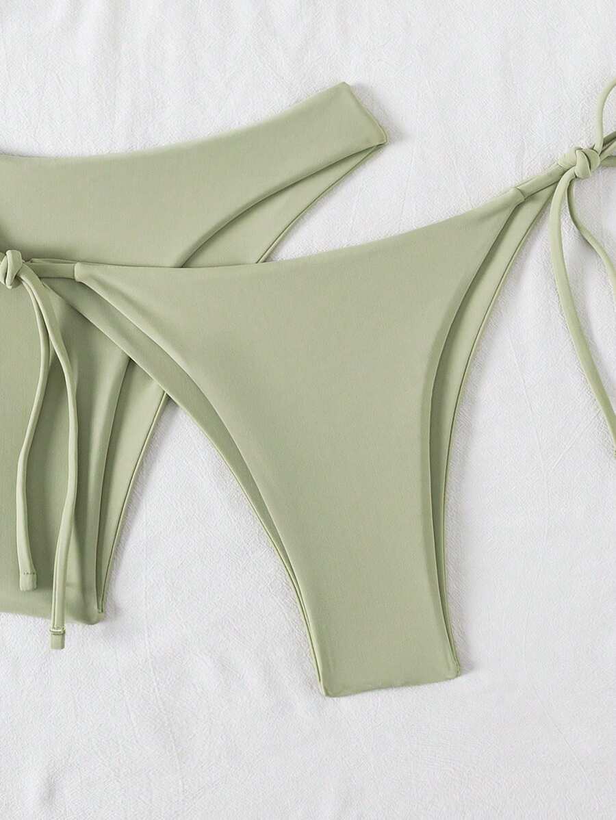 3 Parça Halter Üst + Üçgen Alt + Bağcıklı Şort Bikini Takımı Niebbla