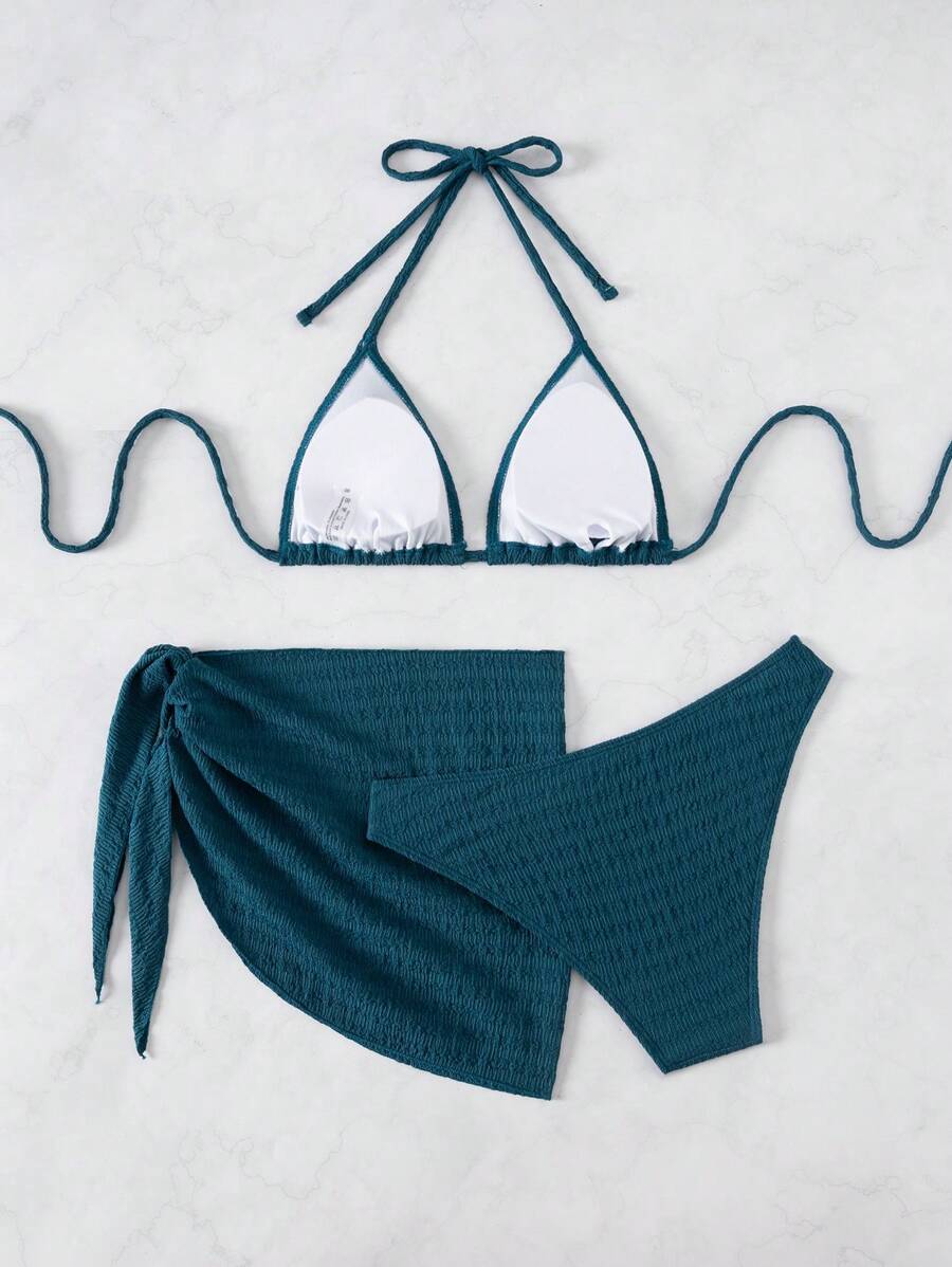 3 Parça Bikini Ve Düğümlü Mini Etek Takımı Niebbla