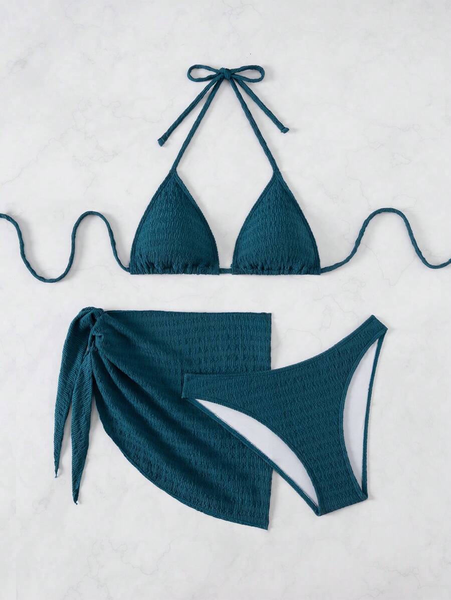 3 Parça Bikini Ve Düğümlü Mini Etek Takımı Niebbla